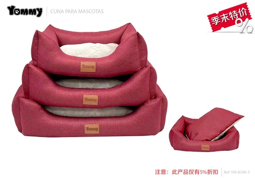 [YM8396-3] Cuna de perro en tela de punto y felpa, set de 3 piezas en color burdeos - Accesorios para mascotas