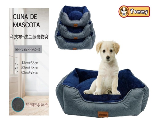 [YM8392-3] Cuna de perro de tela técnica y franela azul - Productos para mascotas, 3 piezas