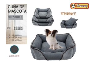 [YM8355-4] Cuna de perro de terciopelo y peluche gris oscuro en set de 3 piezas - Camas de lujo para perros