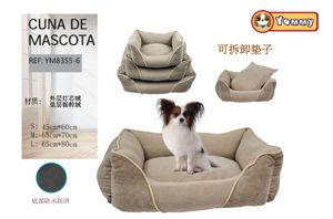 [YM8355-6] Cuna de perro de terciopelo y peluche beige en set de 3 piezas - Camas de lujo para perros