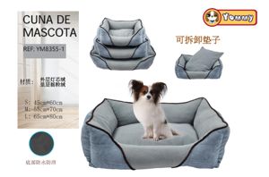 [YM8355-1] Cuna de perro de terciopelo y peluche gris azul en set de 3 piezas - Camas de lujo para perros