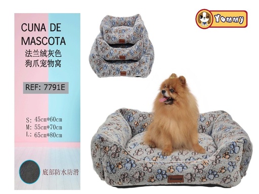 [YM7791E] Cuna de perro de franela tres piezas con diseño de huella - Productos para mascotas