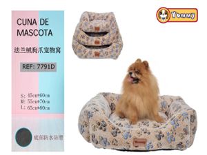 [YM7791D] Cuna de perro de franela en set de 3 piezas color marrón con diseño de huella - Camas de lujo para perros