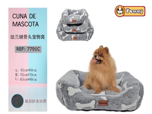 [YM7791C] Cuna de perro de franela - Tres piezas en color gris