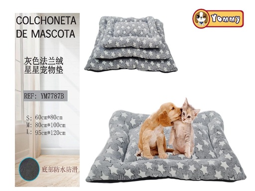 [YM7787B] Colchoneta de perro de franela 3 piezas en gris con estrellas - Accesorios cómodos para mascotas
