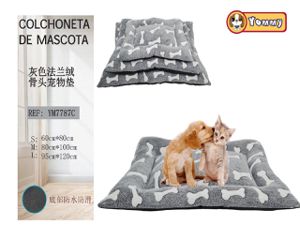 [YM7787C] Colchoneta de perro de franela en set de 3 piezas color gris con diseño de hueso - Accesorios de lujo para mascotas