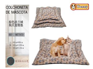 [YM7787D] Colchoneta de perro de franela en set de 3 piezas color marrón con diseño de huella - Accesorios de lujo para mascotas