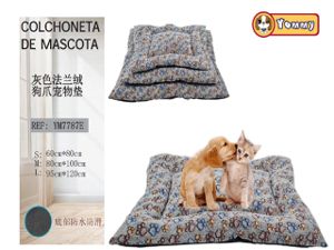 [YM7787E] Colchoneta de perro de franela en set de 3 piezas color gris con patrón de huella - Accesorios de lujo para mascotas