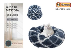 [YM8377-1] Cuna de perro de terciopelo redonda en set de 3 piezas color azul - Camas de lujo para perros