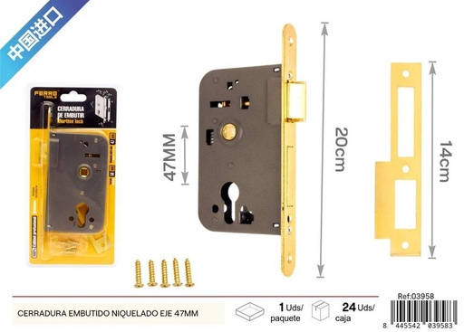 [03958] Cerradura embutida níquel eje 47 mm - Hardware de puertas y seguridad