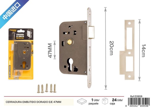 [03959] Cerradura embutida dorada eje 47 mm - Sistemas de cierre y seguridad