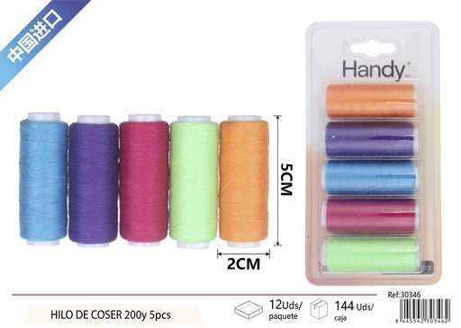 [30346] Hilo de coser 200 yardas 5 pcs - Accesorios de costura
