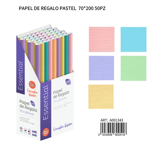 [A001343] Papel de regalo esencial pastel 70x200 50pz - Papel de envoltura