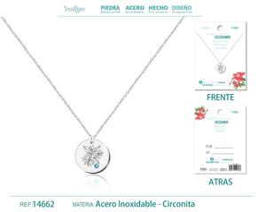 [14662] Collar de acero para el nacimiento de diciembre plateado - Joyería de cumpleaños