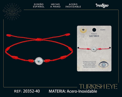 [20352-40] Pulsera de 7 nudos con Ojo Turco en Acero Plateado - Amuletos de suerte y protección