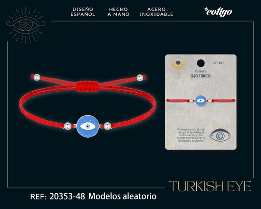 [20353-48] Pulsera de hilo encerado rojo con Ojo Turco Plateado - Amuletos de suerte y protección