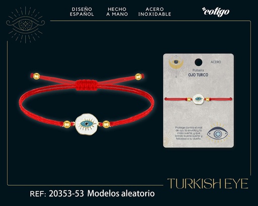[20353-53] Pulsera de hilo encerado rojo con Ojo Turco Dorado - Amuletos de suerte y protección