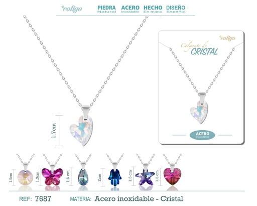 [7687] Collar de cristal con cadena de acero - Accesorios de moda