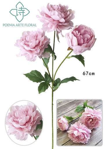 [630308浅粉] Ramo de peonías artificiales 3 cabezas 70 cm - Flores artificiales decorativas