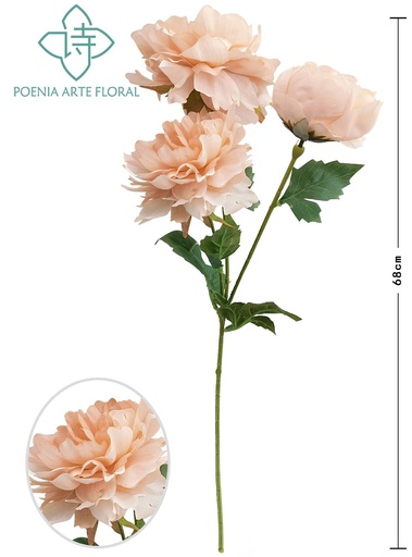 [630308香槟] Ramo de peonías champán 3 cabezas - Flores artificiales decorativas