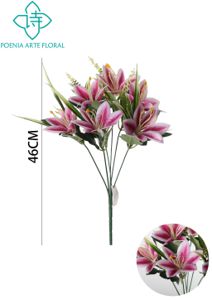 [6101103白紫] Ramo de lirios 3D 6 cabezas F0669 - Ramos de flores para decoración