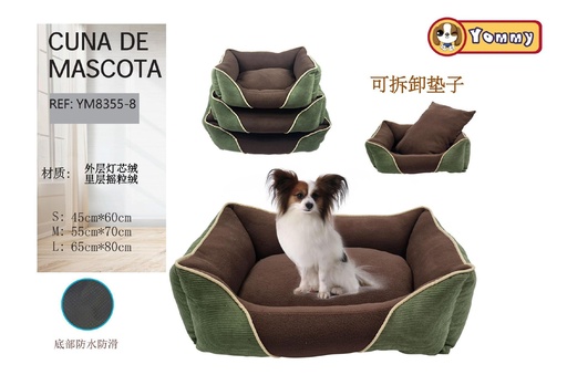 [YM8355-8] Cuna de perro de terciopelo y peluche color caqui - Productos para mascotas, 3 piezas