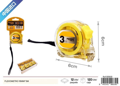 [00830] Flexómetro transparente con imán 16 mm x 3 m - herramientas de medición para ferretería