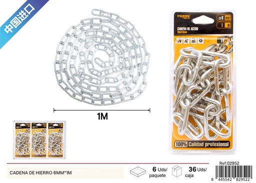 [02952] Cadena de hierro de 6mm x 1m - Accesorios de ferretería y soluciones de sujeción
