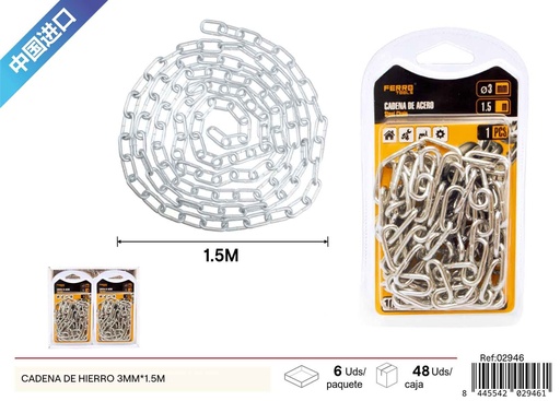 [02946] Cadena de hierro de 3mm x 1.5m - Accesorios de ferretería y soluciones de sujeción