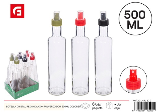 [201451220] Botella de cristal con spray redondeada 500ML colores - Productos de vidrio y cerámica