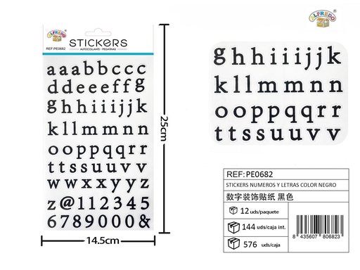 [PE0682] Stickers números y letras color negro 14,5 x 25 cm - Adhesivos decorativos y manualidades