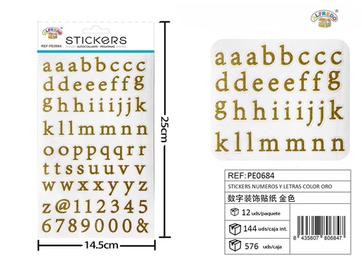 [PE0684] Stickers números y letras color oro 14,5 x 25 cm - Adhesivos decorativos y manualidades