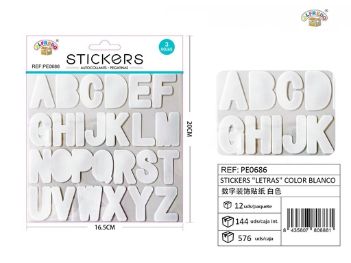 [PE0686] Stickers "Letras" color blanco 16,5 x 20 cm - Adhesivos decorativos y manualidades