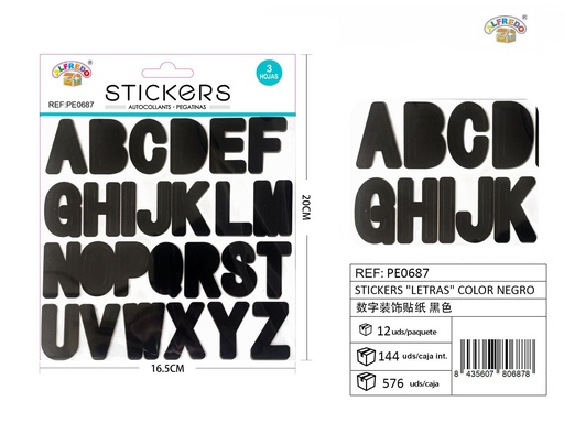 [PE0687] Stickers "Letras" color negro 16,5 x 20 cm - Adhesivos decorativos y manualidades