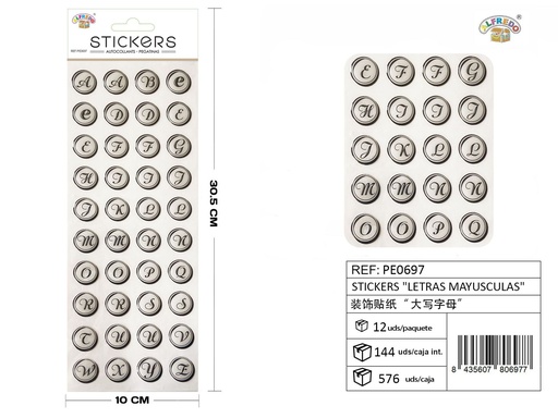 [PE0697] Stickers "Letras mayúsculas" 10 x 30,5 cm - Adhesivos decorativos y manualidades