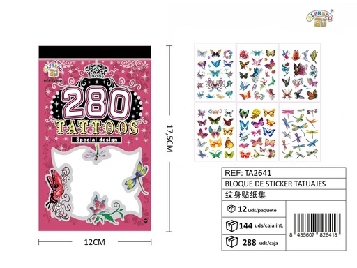 [TA2641] Bloque de sticker tatuajes 12 x 17.5 cm - Adhesivos de tatuajes temporales