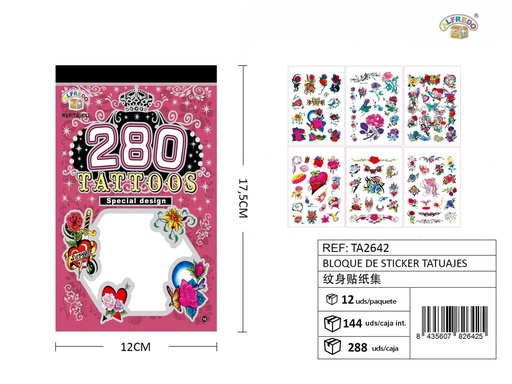 [TA2642] Bloque de sticker tatuajes 12 x 17.5 cm - Adhesivos de tatuajes temporales
