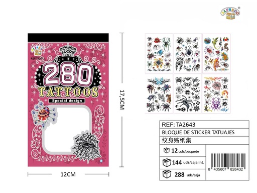[TA2643] Bloque de sticker tatuajes 12 x 17.5 cm - Adhesivos de tatuajes temporales