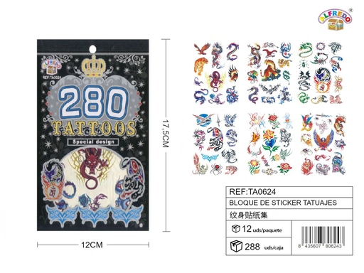[TA0624] Bloque de sticker tatuajes 12 x 17.5 cm - Adhesivos de tatuajes temporales
