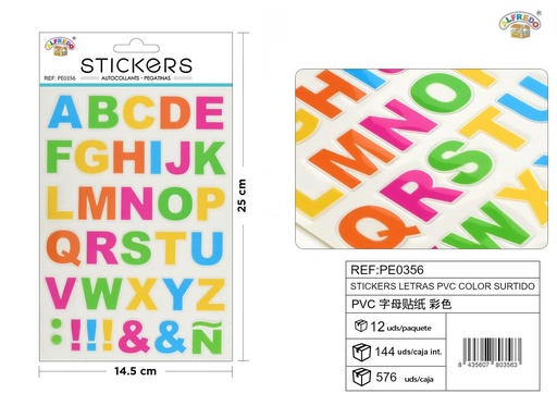 [PE0356] Stickers letras PVC color surtido 14,5 x 25 cm - Pegatinas de letras y números
