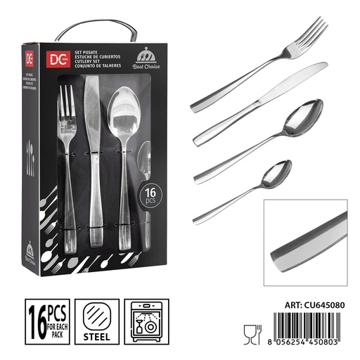 [0238265] Juego de cubiertos de acero efecto brillante 16 piezas - Utensilios de mesa