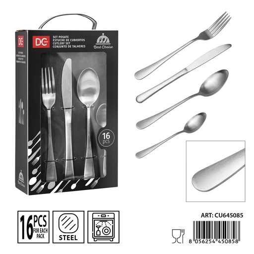[0238270] Juego de cubiertos de acero efecto mate 16 piezas - Utensilios de mesa