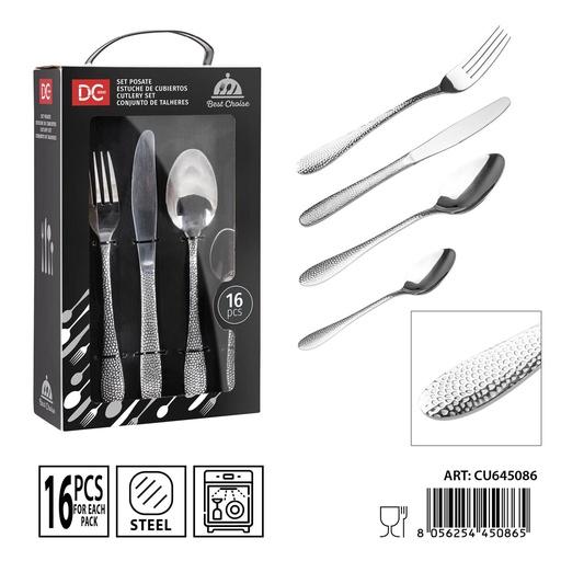 [0238271] Juego de cubiertos de acero efecto martillado 16 piezas - Utensilios de mesa