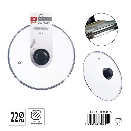[A001077] Tapa de cristal templado 22cm - Accesorios para sartenes y ollas