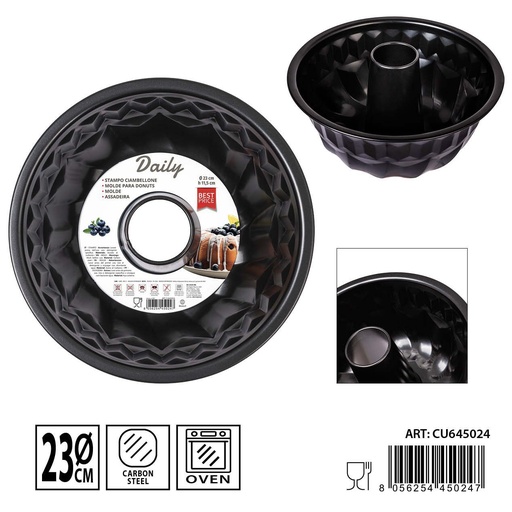[0237806] Molde para donuts de acero al carbono 23X11.5CM 0.4MM negro (recubrimiento Goldflon) - Utensilios de horneado