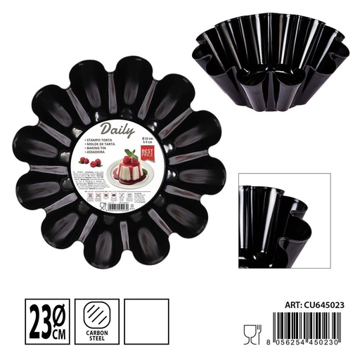 [0237805] Molde para tartas de acero al carbono ondulado 23X9.0CM 0.4MM negro (recubrimiento Goldflon) - Utensilios de horneado
