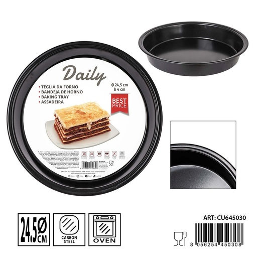[0237812] Bandeja de horno circular de acero al carbono 24.5X4CM 0.4MM negro (recubrimiento Goldflon) - Utensilios de horneado