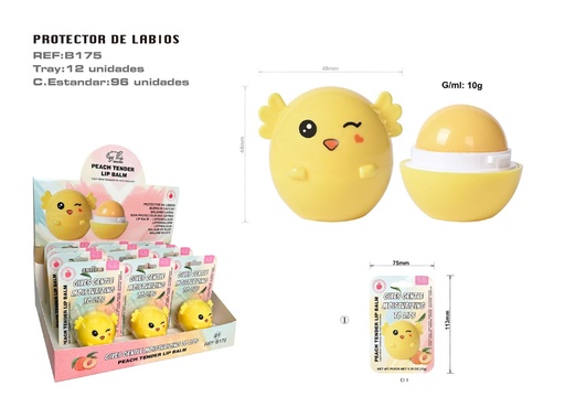 [B175-01] Protector labial con forma de pollito 12/U 96/C - Cosmético para labios