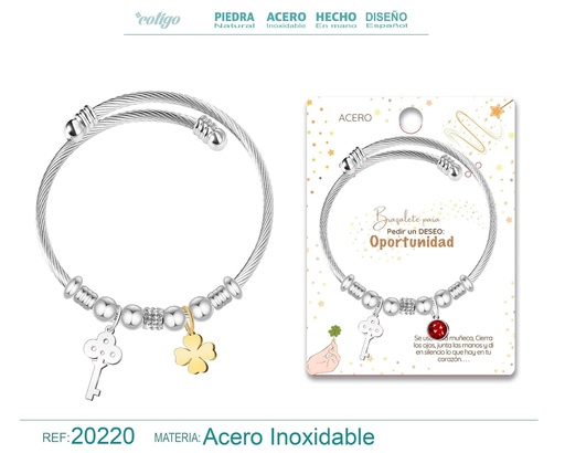 [20220] Brazalete con llave de acero para deseo: Oportunidad - Joyería y accesorios
