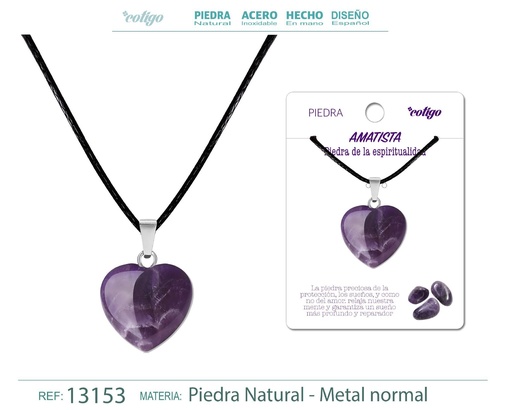 [13153] Colgante de corazón de piedra amatista - Joyería de piedras naturales 